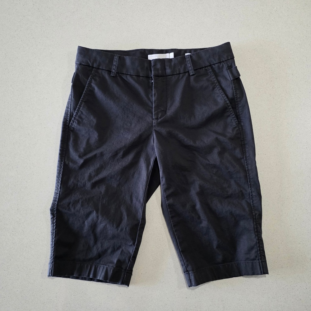 Vince Black Chino Shorts Womens Size 0 Stretch Cotton Cinch Back Mid Rise Pocket